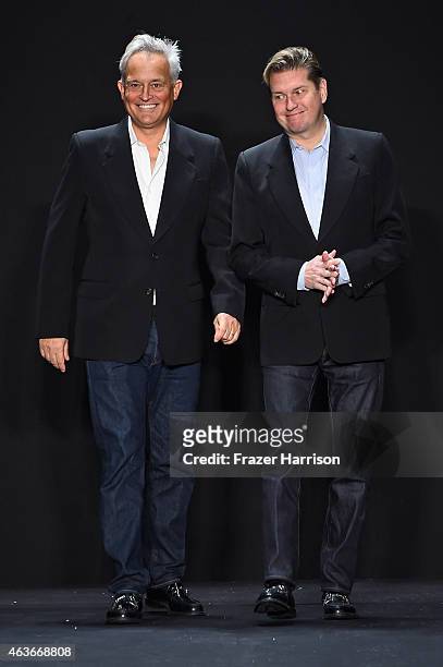 Mark Badgley and James Mischka walk the runway at the Badgley Mischka fashion show during Mercedes-Benz Fashion Week Fall 2015Theatre at Lincoln...