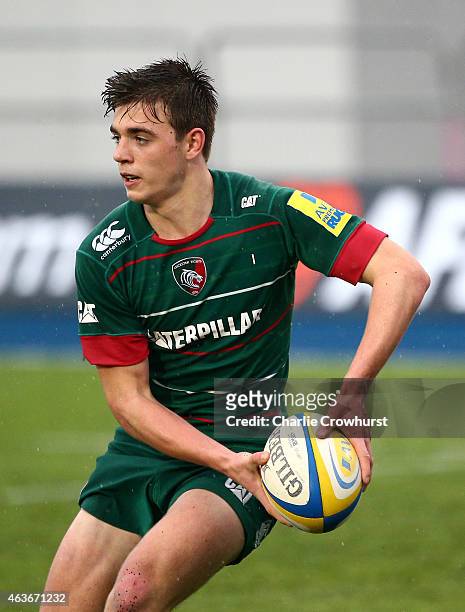 Ben White of Leicester during the Premiership Rugby/RFU U18 Academy Finals Day match between Leicester and Bath at The Allianz Park on February 16,...
