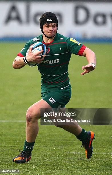 Charlie Thacker of Leicester during the Premiership Rugby/RFU U18 Academy Finals Day match between Leicester and Bath at The Allianz Park on February...