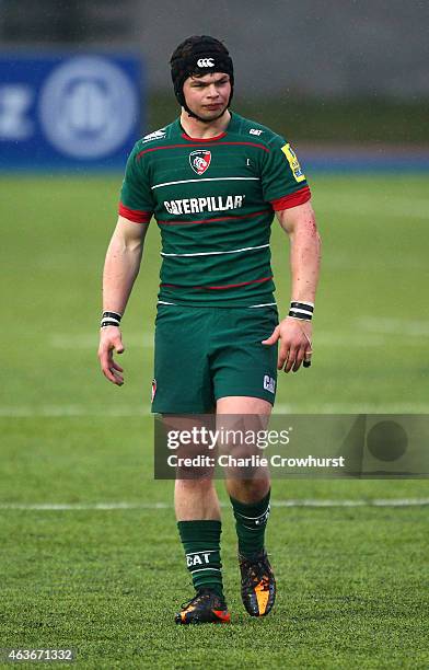 Charlie Thacker of Leicester during the Premiership Rugby/RFU U18 Academy Finals Day match between Leicester and Bath at The Allianz Park on February...