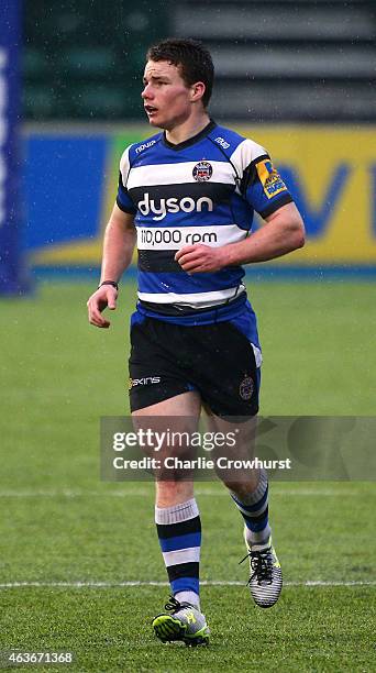 Owen Waters of Bath during the Premiership Rugby/RFU U18 Academy Finals Day match between Leicester and Bath at The Allianz Park on February 16, 2015...