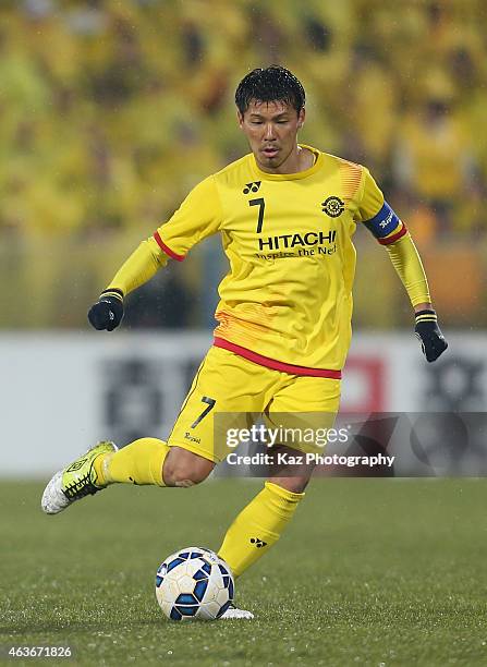 Hidekazu Otani of Kashiwa Reysol in action during the AFC Champions League play-off match between Kashiwa Reysol and Chonburi FC at Hitachi Kashiwa...