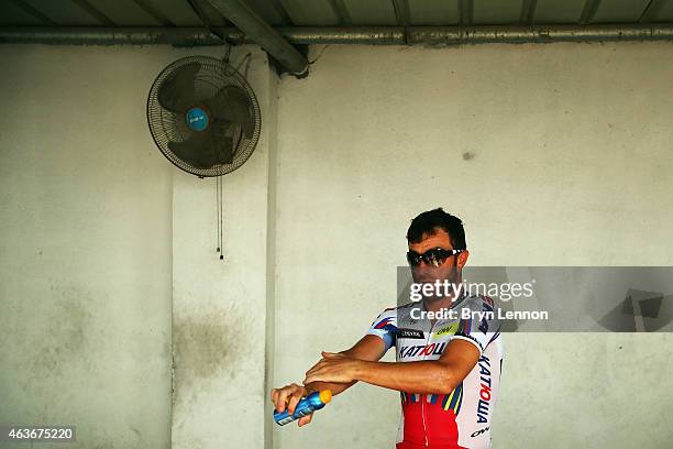 Luca Paolini of Italy and Team Katusha prepares for the start of stage one of the 2015 Tour of Oman, a 161km road stage from Bayt Al Naman Castle to...