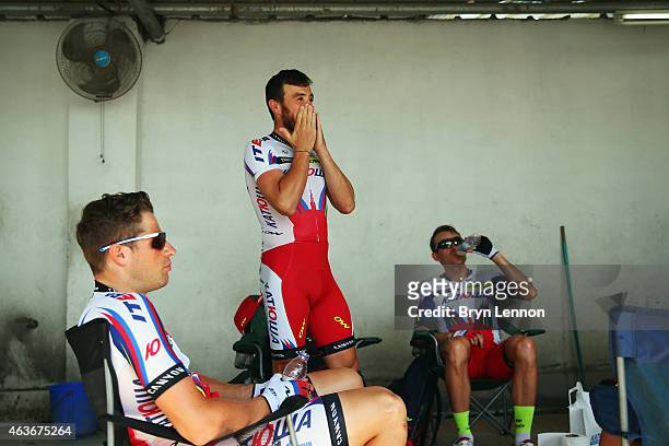 Luca Paolini of Italy and Team Katusha prepares for the start of stage one of the 2015 Tour of Oman, a 161km road stage from Bayt Al Naman Castle to...