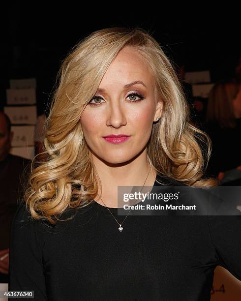 Nastia Liukin attends Badgley Mischka Fashion Show at The Theatre at Lincoln Center on February 17, 2015 in New York City.