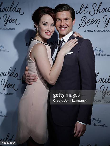 Sierra Boggess and David Burtka attend "It Shoulda Been You" Press Preview at Pronovias Flagship Store on February 17, 2015 in New York City.