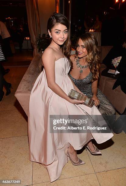 Actresses Sarah Hyland and Sofia Vergara attend the Weinstein Company & Netflix's 2014 SAG after party in partnership with Laura Mercier at Sunset...