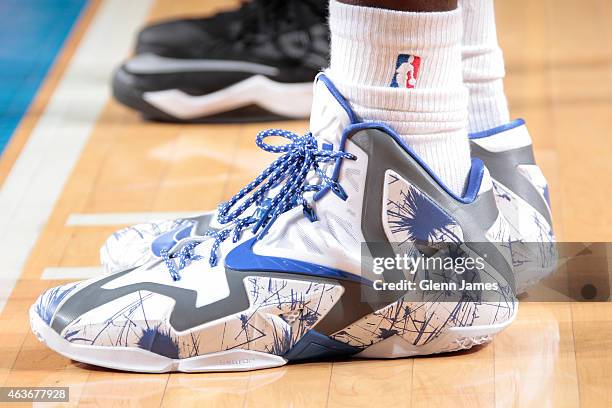 The shoes of Bernard James of the Dallas Mavericks as he stands on the court during a game against the Utah Jazz on February 11, 2015 at the American...