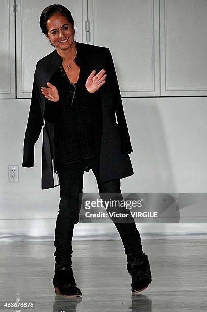Designer Maria Cornejo walks the runway at the Zero + Maria Cornejo fashion show during Mercedes-Benz Fashion Week Fall 2015 on February 16, 2015 in...