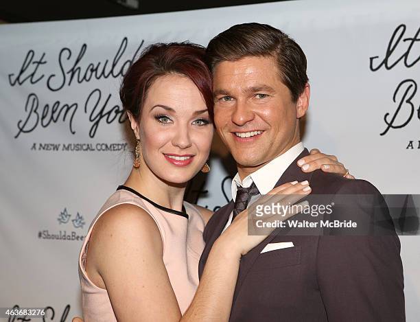Sierra Boggess and David Burtka attend the sneak peek of the New Broadway Musical 'It Shoulda Been You' at Pronovias on February 17, 2015 in New York...