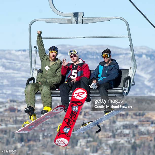Actor Kellan Lutz, Brandon Lutz and Ryan Rottman attend Oakley Learn To Ride With AOL at Sundance on January 18, 2014 in Park City, Utah.