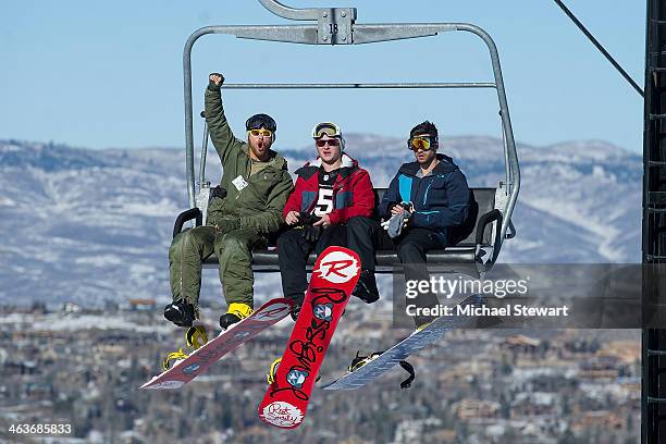 Actor Kellan Lutz, Brandon Lutz and Ryan Rottman attend Oakley Learn To Ride With AOL at Sundance on January 18, 2014 in Park City, Utah.