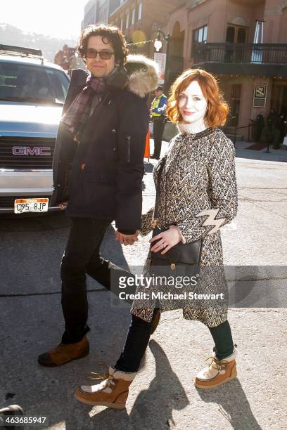 Actors Geoffrey Arend and Christina Hendricks attend Oakley Learn To Ride With AOL at Sundance on January 18, 2014 in Park City, Utah.