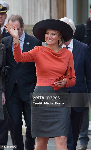 Queen Maxima of The Netherlands visits the Stenden College on February 17, 2015 in Emmen, The Netherlands. The royal couple paid a visit to the north...