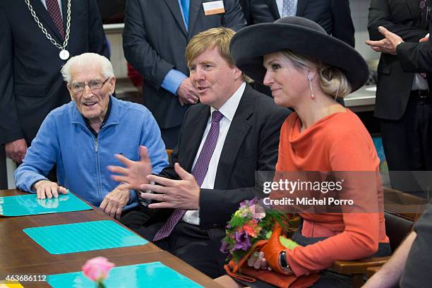 Queen Maxima of The Netherlands and King Willem-Alexander of The Netherlands visit the multi functional centre De Deele on February 17, 2015 in Emmer...