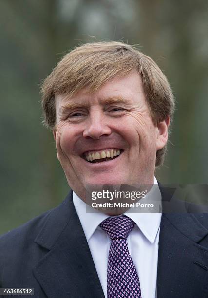 King Willem-Alexander of The Netherlands visits the site where a windmill park is planned on February 17, 2015 in Tweede Exloermond, The Netherlands....