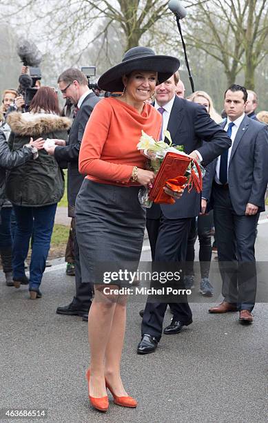 Queen Maxima of The Netherlands and King Willem-Alexander of The Netherlands visit the site where a windmill park is planned on February 17, 2015 in...