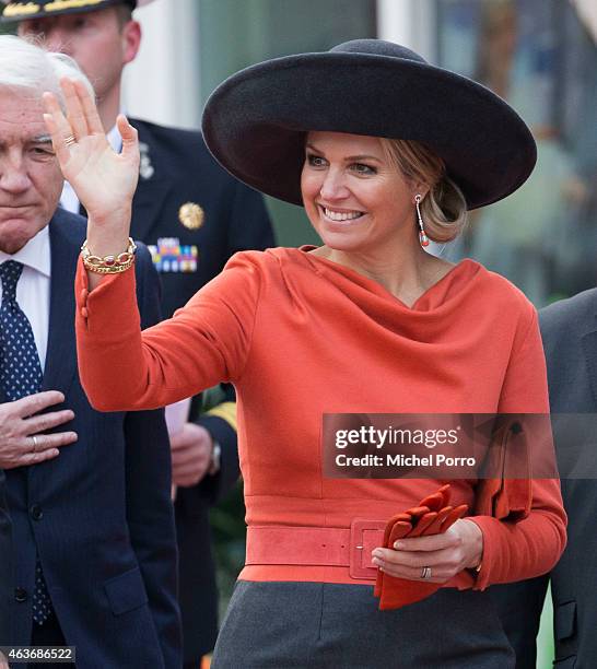 Queen Maxima of The Netherlands visits the Stenden College on February 17, 2015 in Emmen, The Netherlands. The royal couple paid a visit to the north...