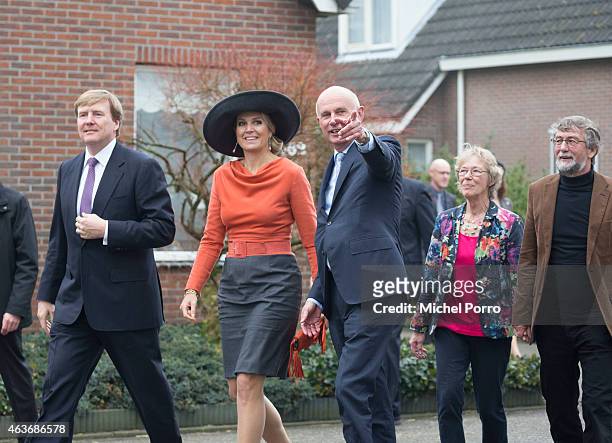 Queen Maxima of The Netherlands and King Willem-Alexander of The Netherlands visit the site where a windmill park is planned on February 17, 2015 in...