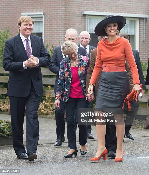 Queen Maxima of The Netherlands and King Willem-Alexander of The Netherlands visit the site where a windmill park is planned on February 17, 2015 in...