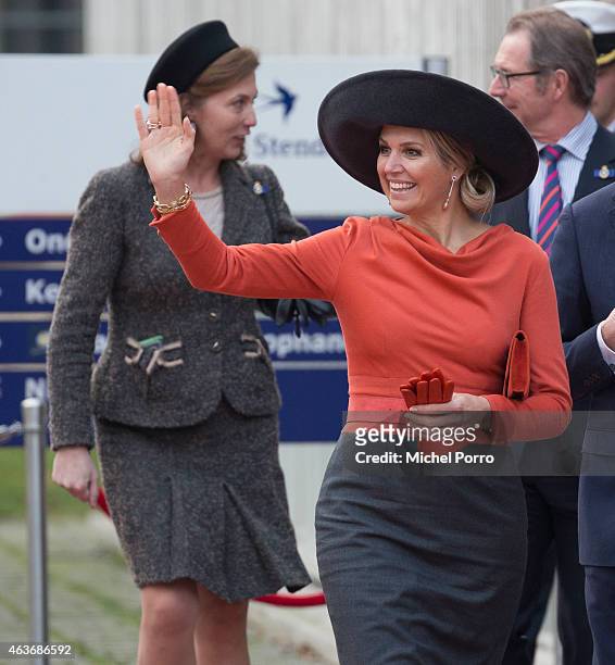 Queen Maxima of The Netherlands visits the Stenden College on February 17, 2015 in Emmen, The Netherlands. The royal couple paid a visit to the north...