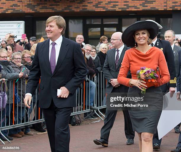 Queen Maxima of The Netherlands and King Willem-Alexander of The Netherlands visit the multi functional venue De Deele on February 17, 2015 in Emmer...