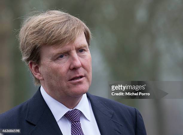 King Willem-Alexander of The Netherlands visits the site where a windmill park is planned on February 17, 2015 in Tweede Exloermond, The Netherlands....