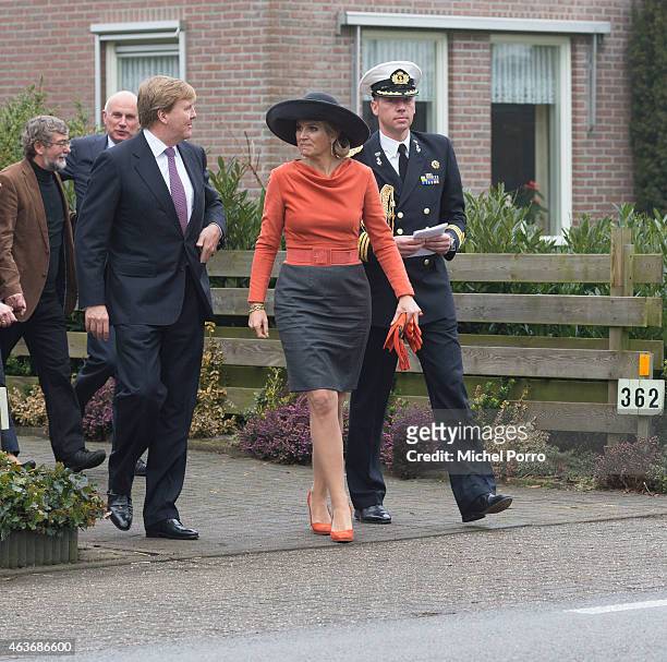 Queen Maxima of The Netherlands and King Willem-Alexander of The Netherlands visit the site where a windmill park is planned on February 17, 2015 in...