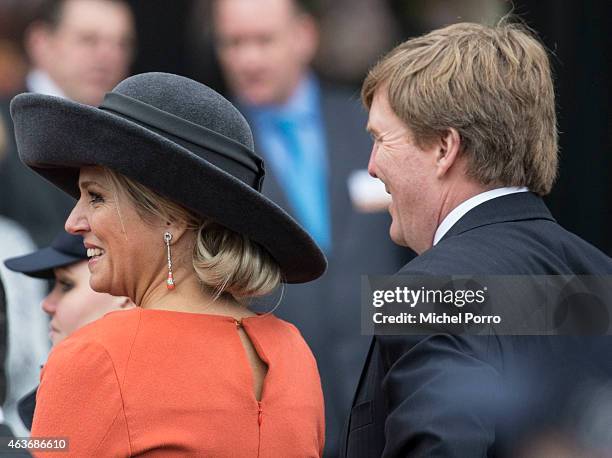 Queen Maxima of The Netherlands and King Willem-Alexander of The Netherlands visit the multi functional venue De Deele on February 17, 2015 in Emmer...