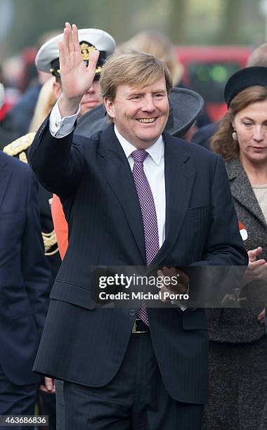 King Willem-Alexander of The Netherlands visits Stenden College on February 17, 2015 in Emmen, The Netherlands. The royal couple paid a visit to the...