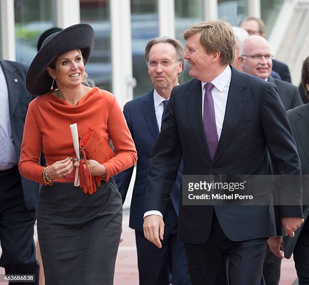 Queen Maxima of The Netherlands and King Willem-Alexander of The Netherlands visit Stenden College on February 17, 2015 in Emmen, The Netherlands....