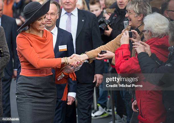 Queen Maxima of The Netherlands visits Stenden College on February 17, 2015 in Emmen, The Netherlands. The royal couple paid a visit to the north...