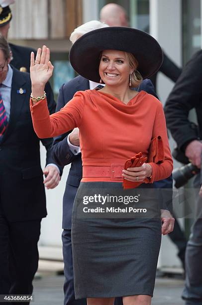 Queen Maxima of The Netherlands visits Stenden College on February 17, 2015 in Emmen, The Netherlands. The royal couple paid a visit to the north...