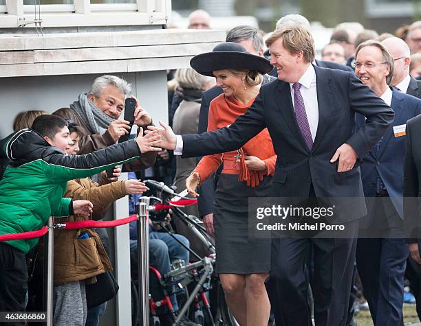 Queen Maxima of The Netherlands and King Willem-Alexander of The Netherlands visit Stenden College on February 17, 2015 in Emmen, The Netherlands....