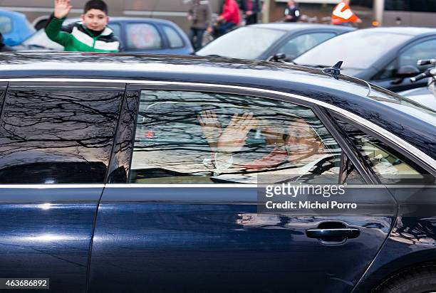 Queen Maxima of The Netherlands and King Willem-Alexander of The Netherlands leave after visiting Stenden College on February 17, 2015 in Emmen, The...