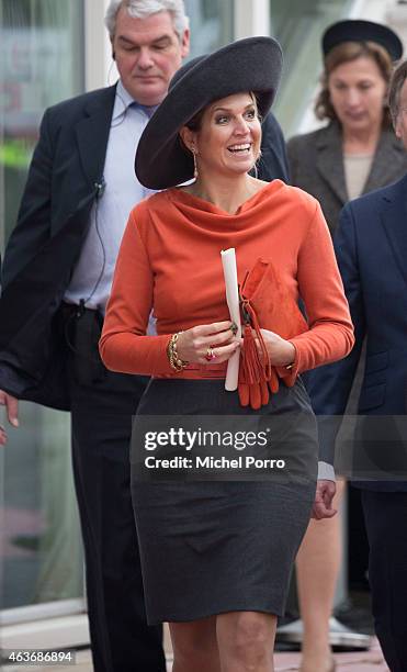 Queen Maxima of The Netherlands visits Stenden College on February 17, 2015 in Emmen, The Netherlands. The royal couple paid a visit to the north...