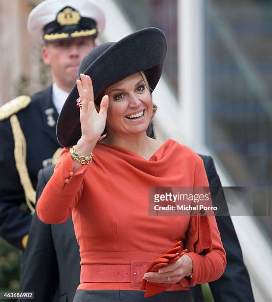 Queen Maxima of The Netherlands visits Stenden College on February 17, 2015 in Emmen, The Netherlands. The royal couple paid a visit to the north...