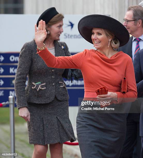 Queen Maxima of The Netherlands visits Stenden College on February 17, 2015 in Emmen, The Netherlands. The royal couple paid a visit to the north...