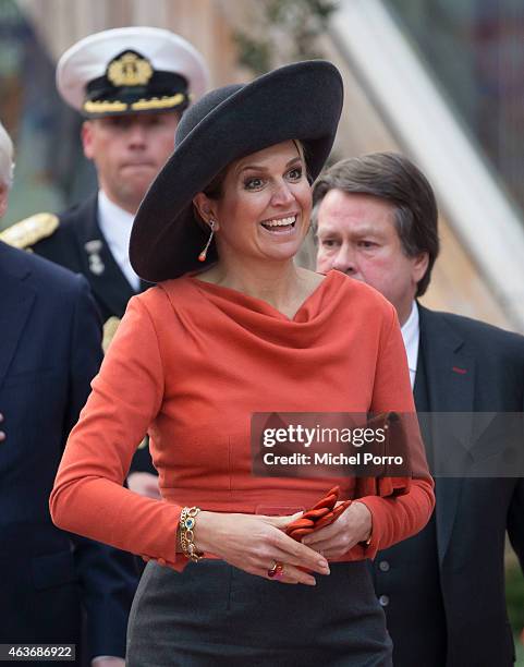 Queen Maxima of The Netherlands visits Stenden College on February 17, 2015 in Emmen, The Netherlands. The royal couple paid a visit to the north...