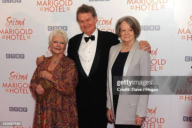 Dame Judi Dench, John Madden and Dame Maggie Smith attend The Royal Film Performance and World Premiere of "The Second Best Exotic Marigold Hotel" at...