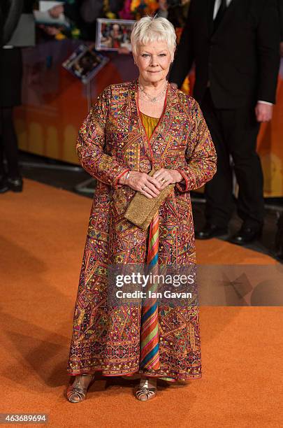 Dame Judi Dench attends The Royal Film Performance and World Premiere of "The Second Best Exotic Marigold Hotel" at Odeon Leicester Square on...