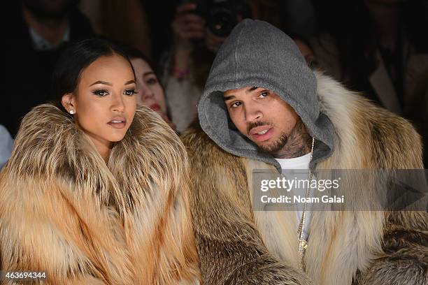 Karrueche Tran and Chris Brown attends the Michael Costello fashion show during Mercedes-Benz Fashion Week Fall 2015 at The Salon at Lincoln Center...