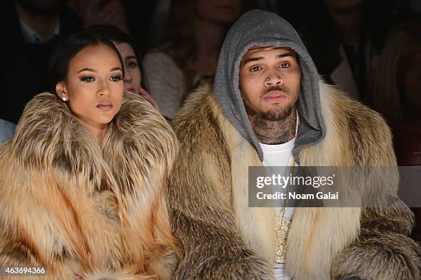 Karrueche Tran and Chris Brown attends the Michael Costello fashion show during Mercedes-Benz Fashion Week Fall 2015 at The Salon at Lincoln Center...