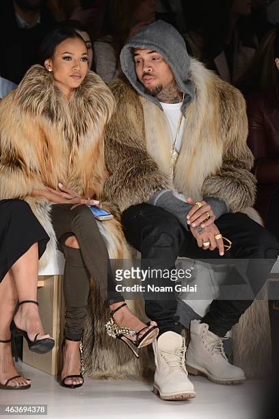 Karrueche Tran and Chris Brown attends the Michael Costello fashion show during Mercedes-Benz Fashion Week Fall 2015 at The Salon at Lincoln Center...