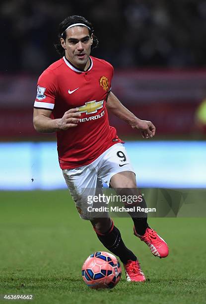 Radamel Falcao of Manchester United in action during the FA Cup Fifth round match between Preston North End and Manchester United at Deepdale on...