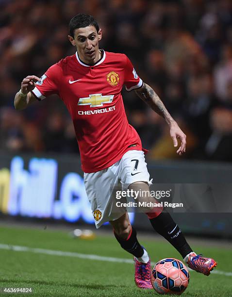 Angel Di Maria of Manchester United in action during the FA Cup Fifth round match between Preston North End and Manchester United at Deepdale on...