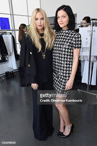 Designer Rachel Zoe and Leigh Lezark pose backstage at the Rachel Zoe presentation during Mercedes-Benz Fashion Week Fall 2015 at Affirmation Arts on...