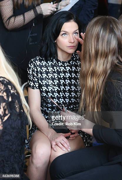 Leigh Lezark at hair and make-up backstage at Rachel Zoe fashion presentation during Mercedes-Benz Fashion Week Fall 2015 at Affirmation Arts on...