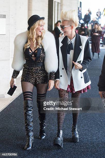 DJs Olivia Nervo and Miriam Nerno seen on Day 6 of the Mercedes-Benz Fashion Week Fall 2015 at Lincoln Center for the Performing Arts on February 17,...