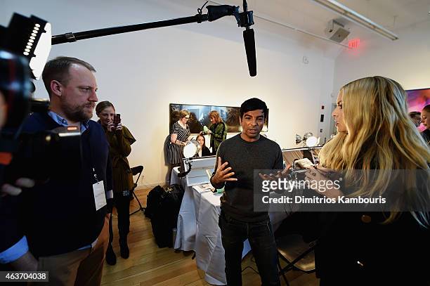 Harry Josh and designer Rachel Zoe are filmed at the Rachel Zoe presentation during Mercedes-Benz Fashion Week Fall 2015 at Affirmation Arts on...